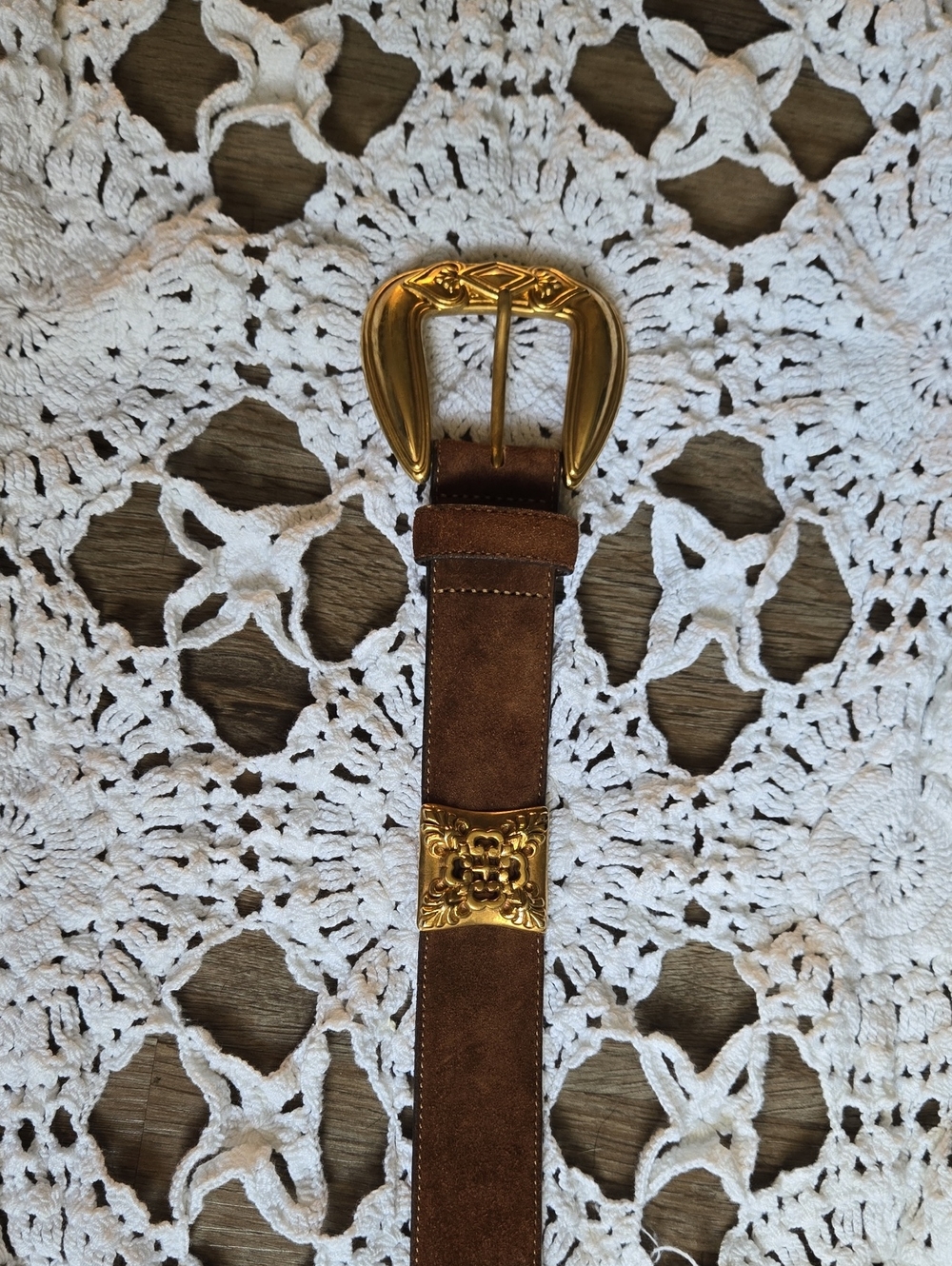 Vintage Brighton Brown Suede/Leather Belt with Gold Buckle